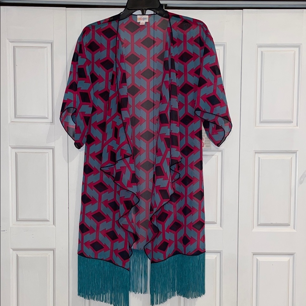 LuLaRoe Pink and Blue Patterned Kimono